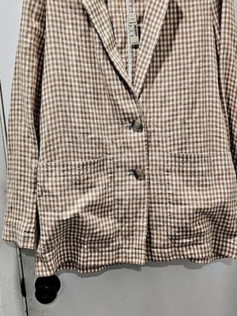 Madewell Linen Dorset Blazer in Gingham Check Brown & White Small